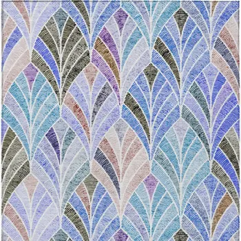 10' X 14' Blue Brown And Purple Geometric Washable Indoor Outdoor Area Rug