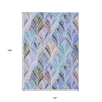 10' X 14' Blue Brown And Purple Geometric Washable Indoor Outdoor Area Rug