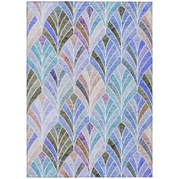 10' X 14' Blue Brown And Purple Geometric Washable Indoor Outdoor Area Rug