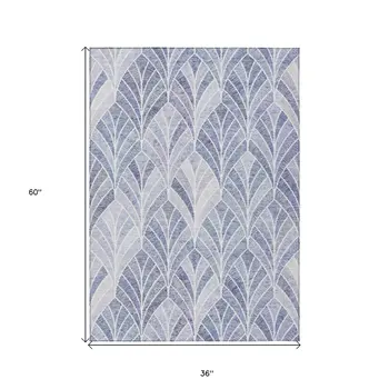 3' X 5' Denim Blue And Sky Blue Geometric Washable Indoor Outdoor Area Rug