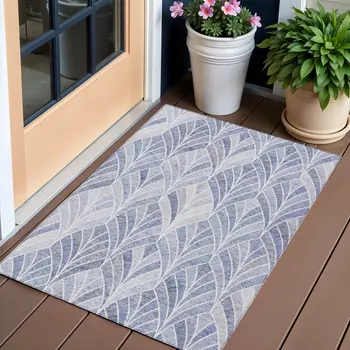 3' X 5' Denim Blue And Sky Blue Geometric Washable Indoor Outdoor Area Rug