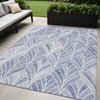 5' X 8' Denim Blue And Sky Blue Geometric Washable Indoor Outdoor Area Rug