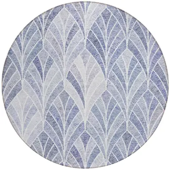 8' Denim Blue And Sky Blue Round Geometric Washable Indoor Outdoor Area Rug