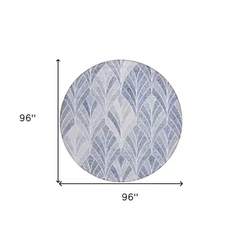 8' Denim Blue And Sky Blue Round Geometric Washable Indoor Outdoor Area Rug