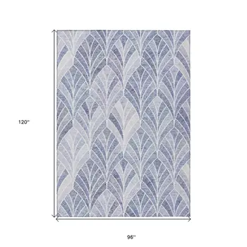 8' X 10' Denim Blue And Sky Blue Geometric Washable Indoor Outdoor Area Rug