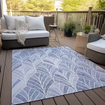 8' X 10' Denim Blue And Sky Blue Geometric Washable Indoor Outdoor Area Rug