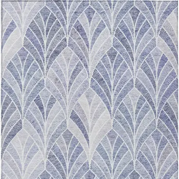 9' X 12' Denim Blue And Sky Blue Geometric Washable Indoor Outdoor Area Rug
