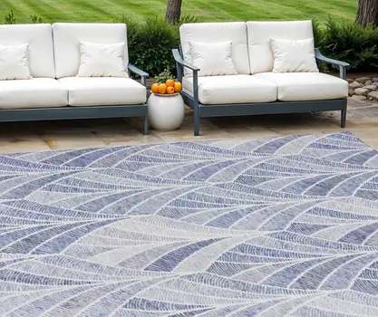 10' X 14' Denim Blue And Sky Blue Geometric Washable Indoor Outdoor Area Rug