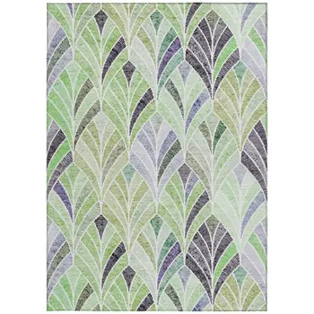 5' X 8' Artichoke Green And Mint Green Geometric Washable Indoor Outdoor Area Rug
