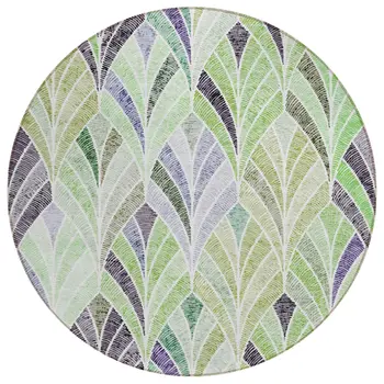 8' Artichoke Green And Mint Green Round Geometric Washable Indoor Outdoor Area Rug