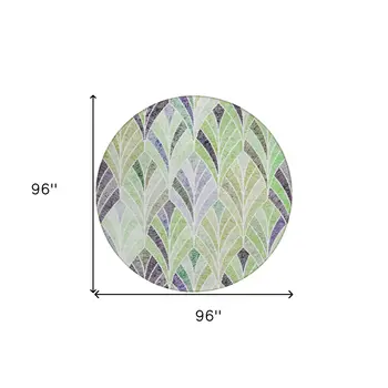 8' Artichoke Green And Mint Green Round Geometric Washable Indoor Outdoor Area Rug
