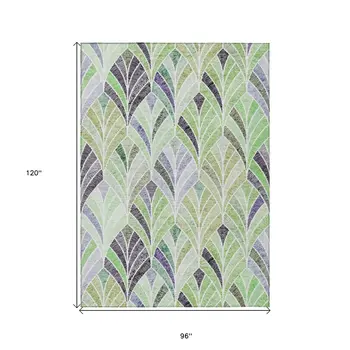 8' X 10' Artichoke Green And Mint Green Geometric Washable Indoor Outdoor Area Rug