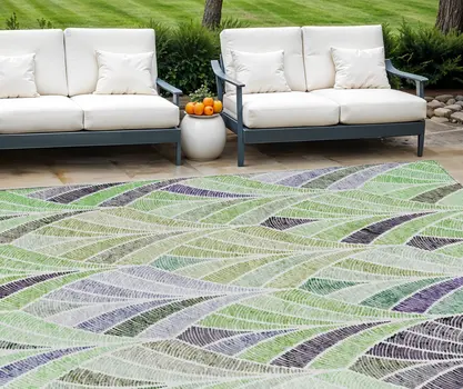 8' X 10' Artichoke Green And Mint Green Geometric Washable Indoor Outdoor Area Rug