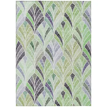 8' X 10' Artichoke Green And Mint Green Geometric Washable Indoor Outdoor Area Rug
