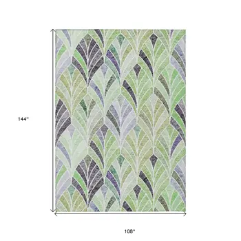 9' X 12' Artichoke Green And Mint Green Geometric Washable Indoor Outdoor Area Rug