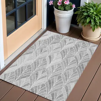 3' X 5' Gray Charcoal And Ivory Geometric Washable Indoor Outdoor Area Rug