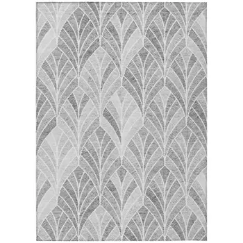 3' X 5' Gray Charcoal And Ivory Geometric Washable Indoor Outdoor Area Rug