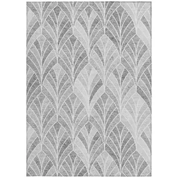 3' X 5' Gray Charcoal And Ivory Geometric Washable Indoor Outdoor Area Rug