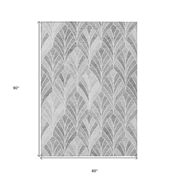 5' X 8' Gray Charcoal And Ivory Geometric Washable Indoor Outdoor Area Rug