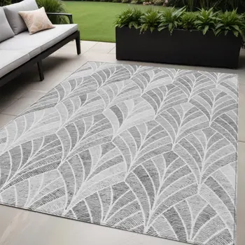 5' X 8' Gray Charcoal And Ivory Geometric Washable Indoor Outdoor Area Rug