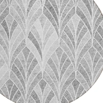 8' Gray Charcoal And Ivory Round Geometric Washable Indoor Outdoor Area Rug