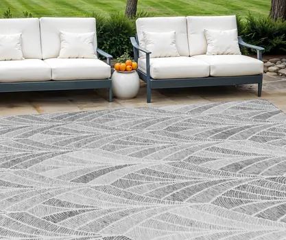 9' X 12' Gray Charcoal And Ivory Geometric Washable Indoor Outdoor Area Rug