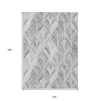 10' X 14' Gray Charcoal And Ivory Geometric Washable Indoor Outdoor Area Rug