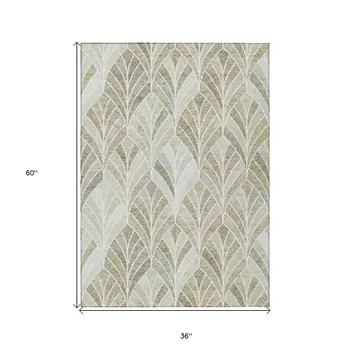 3' X 5' Khaki Tan And Beige Geometric Washable Indoor Outdoor Area Rug