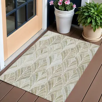 3' X 5' Khaki Tan And Beige Geometric Washable Indoor Outdoor Area Rug
