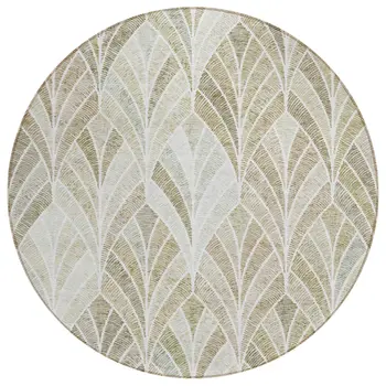 8' Khaki Tan And Beige Round Geometric Washable Indoor Outdoor Area Rug
