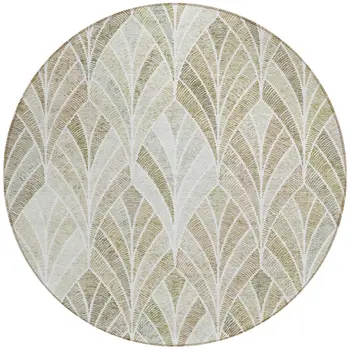 8' Khaki Tan And Beige Round Geometric Washable Indoor Outdoor Area Rug