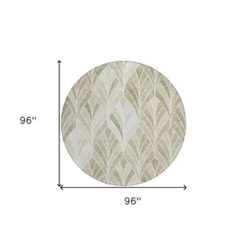 8' Khaki Tan And Beige Round Geometric Washable Indoor Outdoor Area Rug