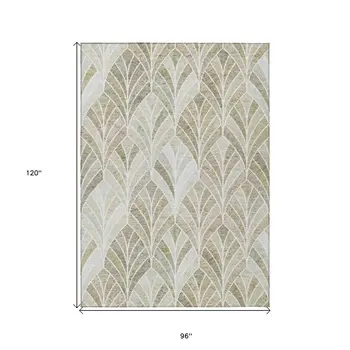 8' X 10' Khaki Tan And Beige Geometric Washable Indoor Outdoor Area Rug