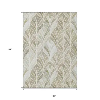 9' X 12' Khaki Tan And Beige Geometric Washable Indoor Outdoor Area Rug