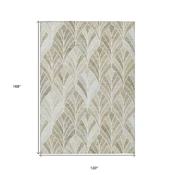 10' X 14' Khaki Tan And Beige Geometric Washable Indoor Outdoor Area Rug