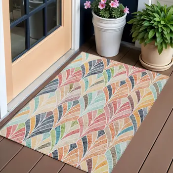 3' X 5' Orange Copper And Gold Geometric Washable Indoor Outdoor Area Rug