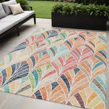 5' X 8' Orange Copper And Gold Geometric Washable Indoor Outdoor Area Rug