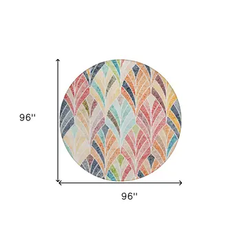 8' Orange Copper And Gold Round Geometric Washable Indoor Outdoor Area Rug
