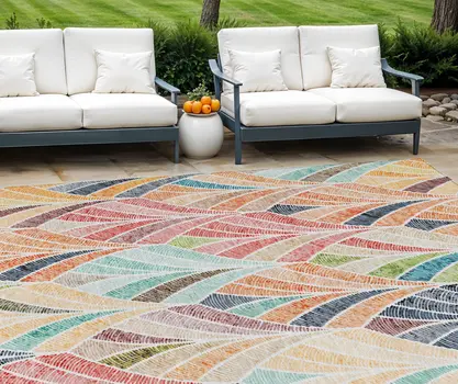 8' X 10' Orange Copper And Gold Geometric Washable Indoor Outdoor Area Rug