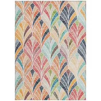9' X 12' Orange Copper And Gold Geometric Washable Indoor Outdoor Area Rug