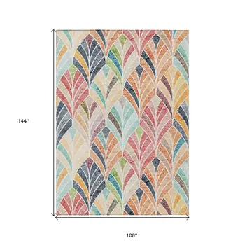 9' X 12' Orange Copper And Gold Geometric Washable Indoor Outdoor Area Rug