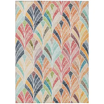 10' X 14' Orange Copper And Gold Geometric Washable Indoor Outdoor Area Rug