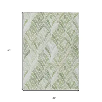 3' X 5' Sage Artichoke Green And Mint Green Geometric Washable Indoor Outdoor Area Rug