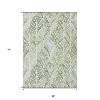 5' X 8' Sage Artichoke Green And Mint Green Geometric Washable Indoor Outdoor Area Rug