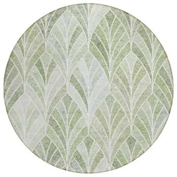 8' Sage Artichoke Green And Mint Green Round Geometric Washable Indoor Outdoor Area Rug