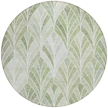 8' Sage Artichoke Green And Mint Green Round Geometric Washable Indoor Outdoor Area Rug