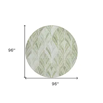 8' Sage Artichoke Green And Mint Green Round Geometric Washable Indoor Outdoor Area Rug