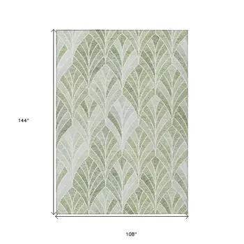 9' X 12' Sage Artichoke Green And Mint Green Geometric Washable Indoor Outdoor Area Rug