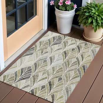 3' X 5' Taupe Ivory And Brown Geometric Washable Indoor Outdoor Area Rug