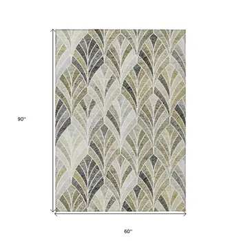 5' X 8' Taupe Ivory And Brown Geometric Washable Indoor Outdoor Area Rug